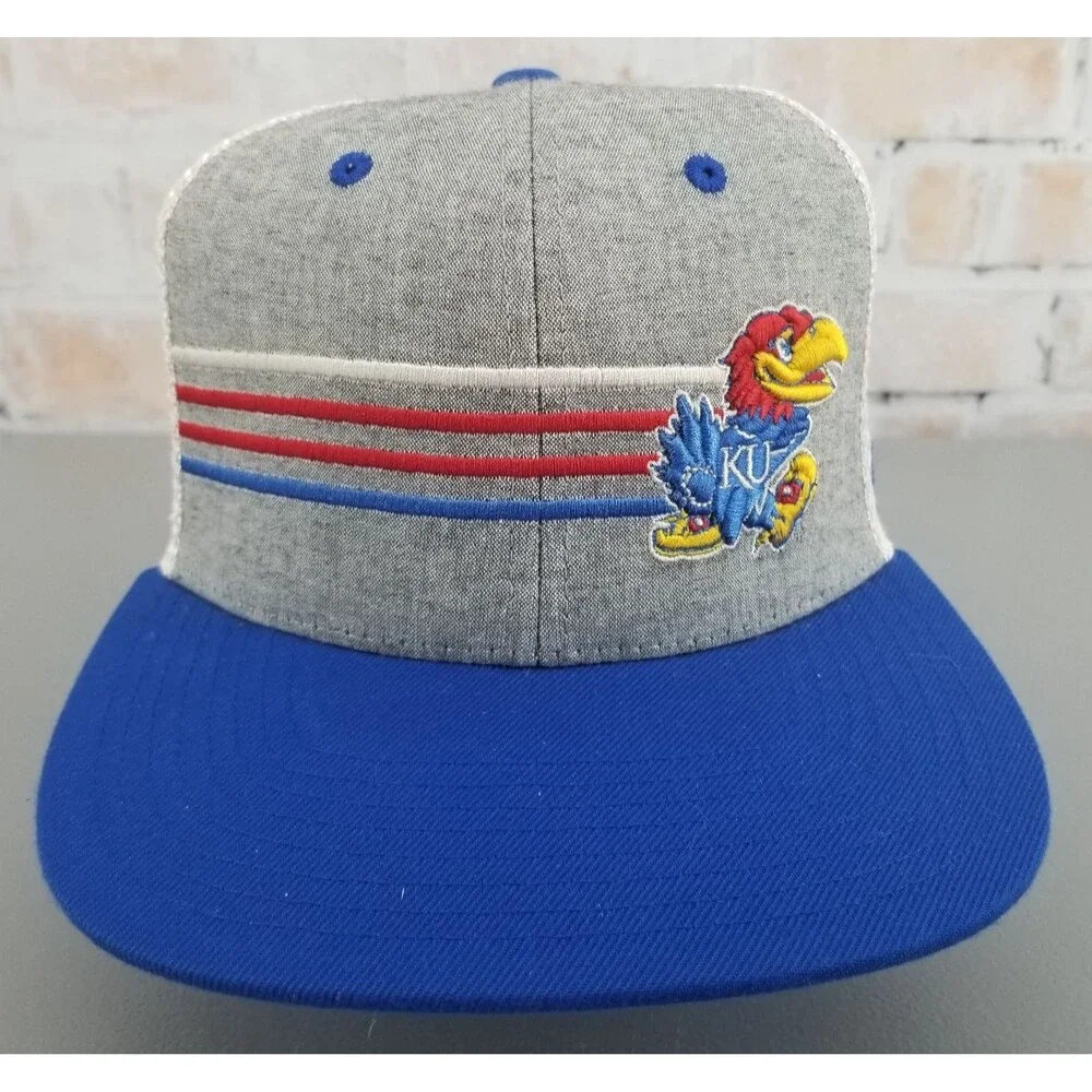 NWT Zephyr University of Kansas Jawhawks Gray/Blue/White Snapback Hat/Cap Mesh